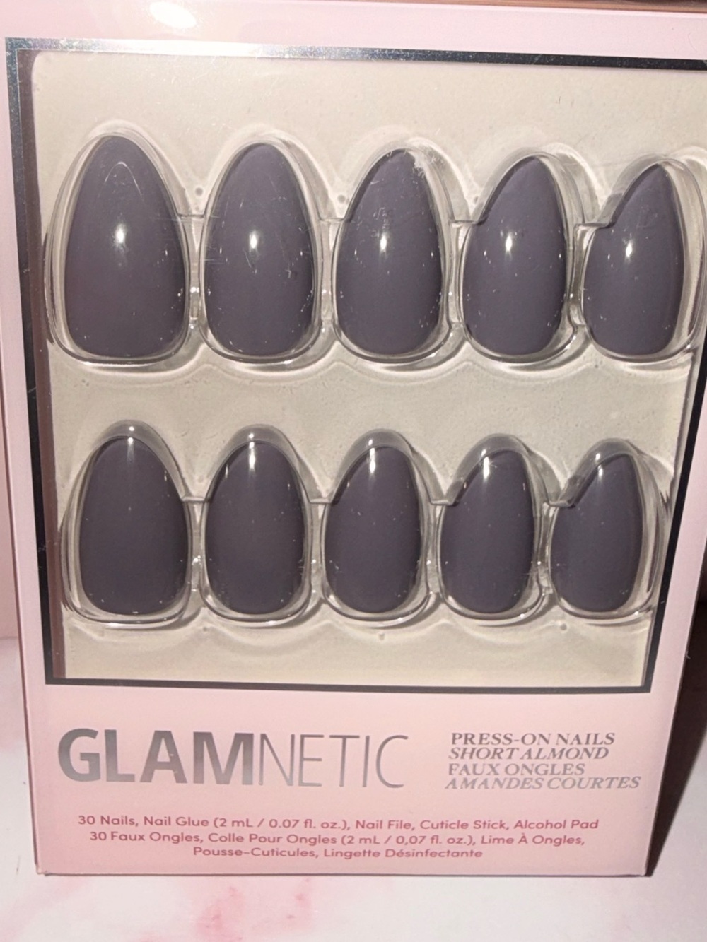 Glamnetic “Ash Grey” Press-On Nails Short Almond Gray Set